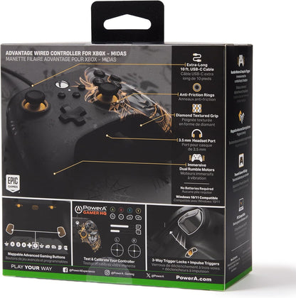 PowerA Advantage Wired Controller for Xbox Series X|S - Fortnite, Midas, Gamepad, Wired Video Game Controller, Gaming Controller, USB-C, works with Xbox One and Windows 10/11, Officially Licensed