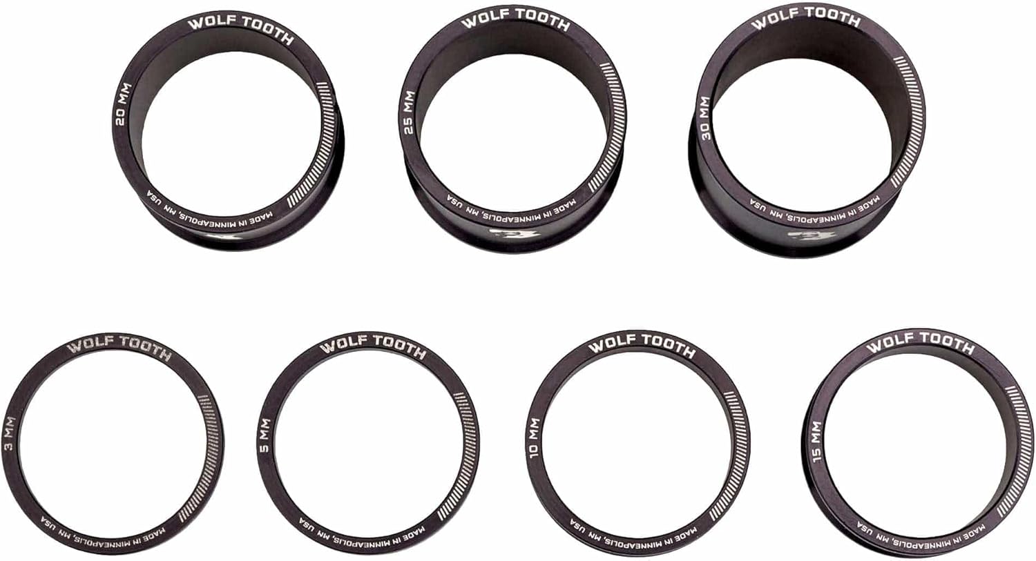 Wolf Tooth Abstandhalter-Set 3 mm, 5 mm, 10 mm, 15 mm, Rohsilber