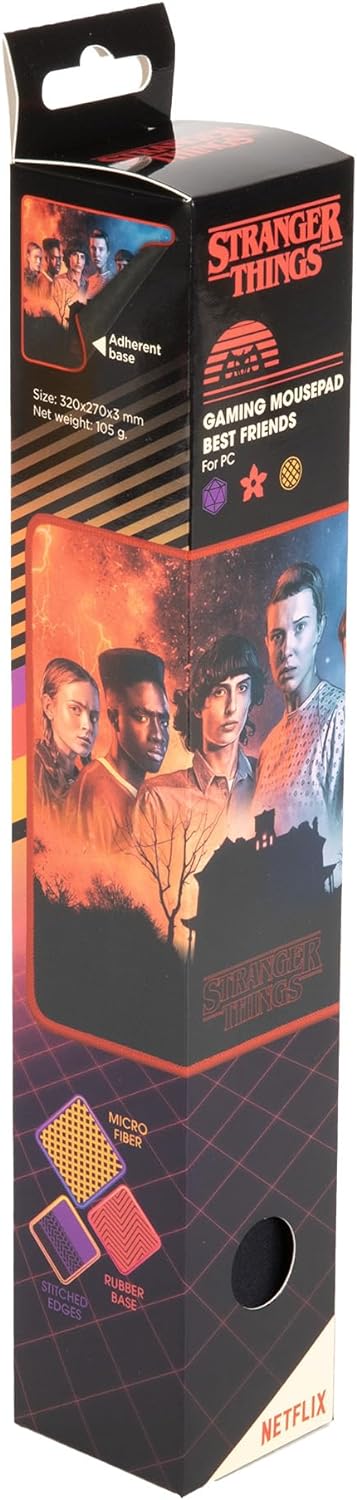 Konix Stranger Things Gaming-Mauspad 32 x 27 cm - rutschfeste Mikrofaser-Oberfläche - Gummi - Best Friends-Motiv M - Beste Freunde