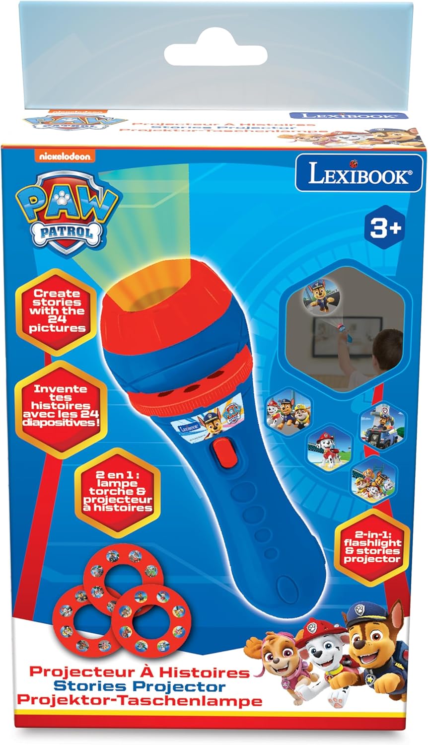 Lexibook LTC050PA, Paw Patrol helper on four paws flashlight and projector with 3 lenses, 24 pictures, create your own stories,White,Medium