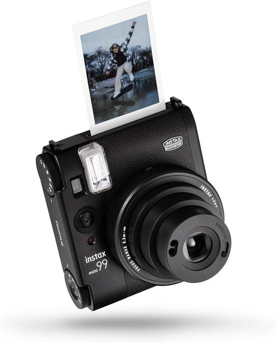 instax mini 99 instant film camera with Colour effect and brightness control, Landscape/Normal/Macro modes, and a manual Vignette switch, uses instax mini film Sold Separately mini 99 camera Black