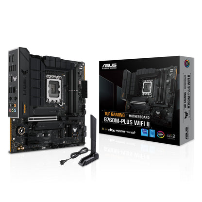 ASUS TUF Gaming B760M-PLUS WiFi II Motherboard Intel B760 LGA 1700 mATX (PCIe 5.0, M.2, DDR5, WiFi 6E, Q Antenna, Realtek 2.5GB Ethernet, DP, HDMI, SATA 6Gbps, USB Type-C, Thunderbolt 4, Aura Sync