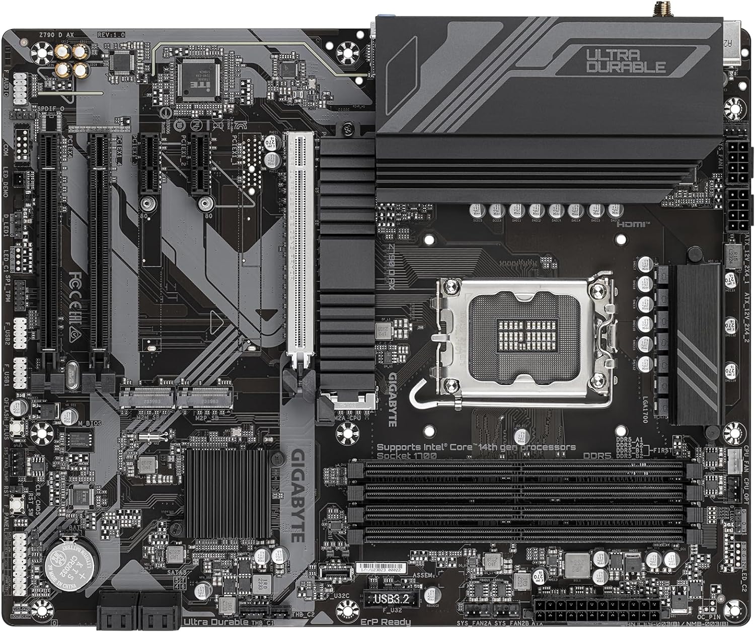 Gigabyte Z790 D AX Motherboard - Supports Intel Core 14th Gen CPUs, 12+1+1 Phases Digital VRM, up to 7600MHz DDR5 (OC), 3xPCIe 4.0 M.2, Wi-Fi 6E, 2.5GbE LAN, USB 3.2 Gen 2