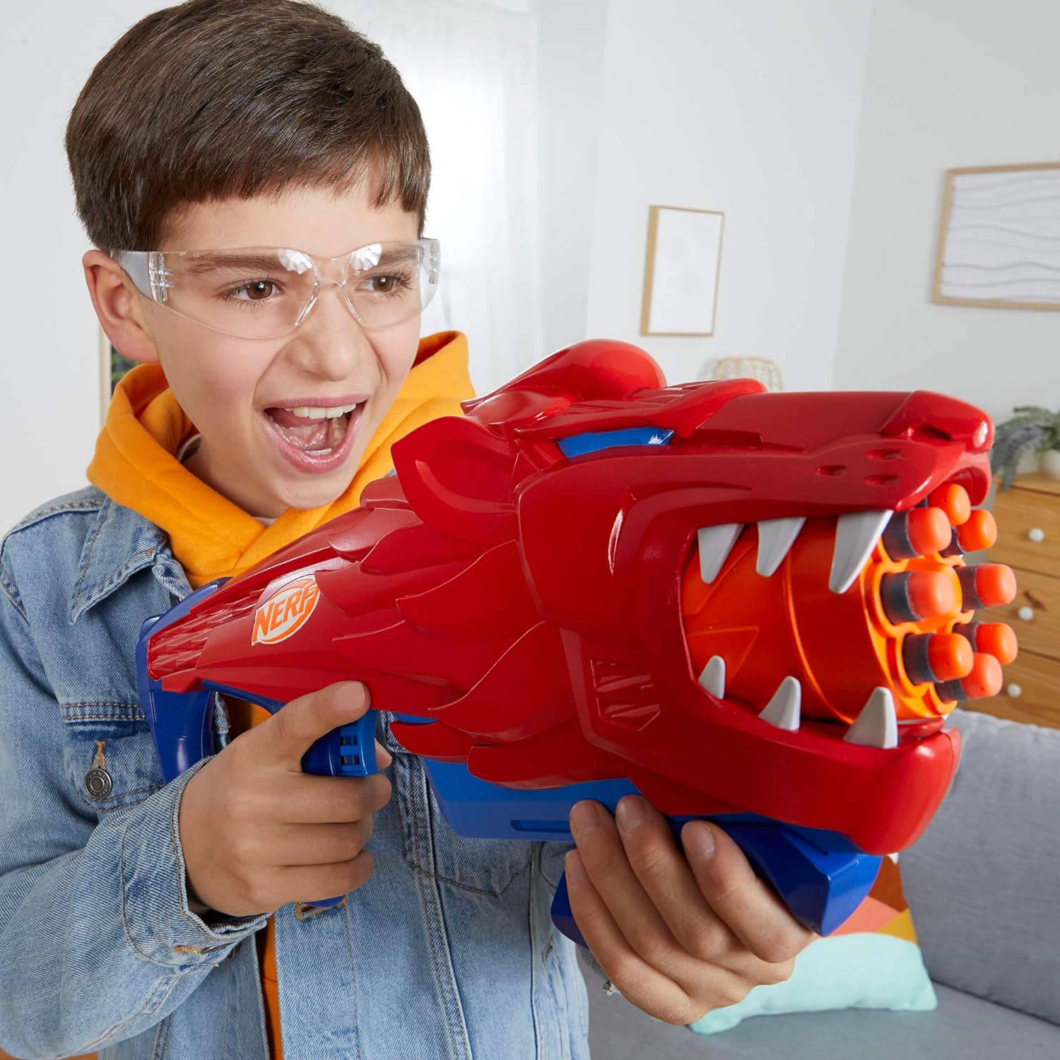 Nerf Junior Wild Lionfury, Easy Play Dart Blaster, 16 Nerf Elite Darts, Nerf Blaster Lion Toys, Outdoor Toys