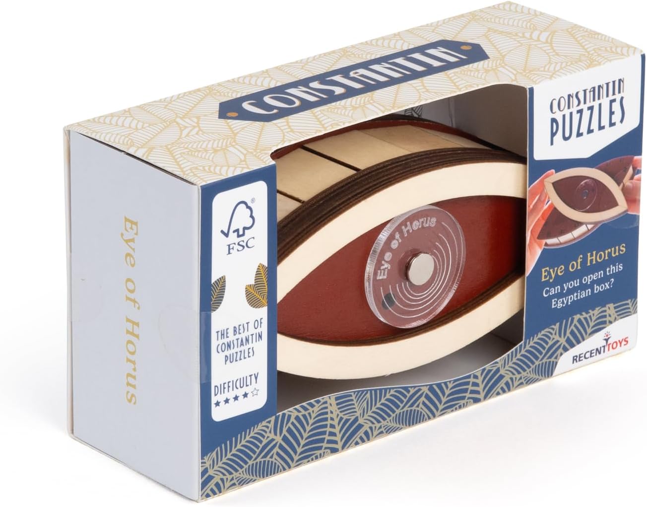 Recent Toys Constantin Eye of Horus Puzzle Box, Wooden 3D Puzzle Box Brain Teaser, for Teens and Adults.