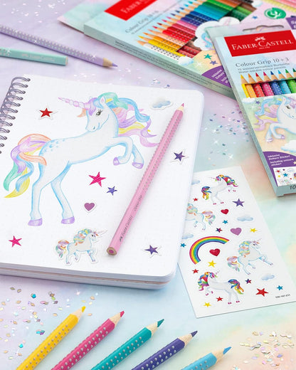 Faber-Castell 201542 Colouring Pencils Set Unicorn 13 Pieces Shatterproof Includes 3 Sparkle Pastel Pencils and Unicorn Stickers