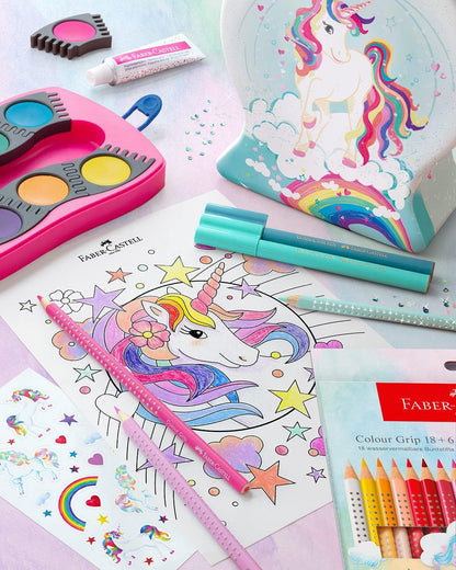 Faber-Castell 201542 Colouring Pencils Set Unicorn 13 Pieces Shatterproof Includes 3 Sparkle Pastel Pencils and Unicorn Stickers