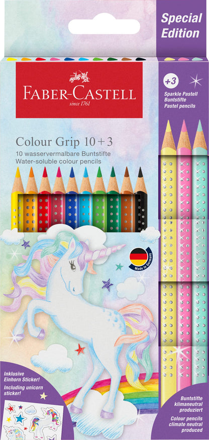 Faber-Castell 201542 Colouring Pencils Set Unicorn 13 Pieces Shatterproof Includes 3 Sparkle Pastel Pencils and Unicorn Stickers