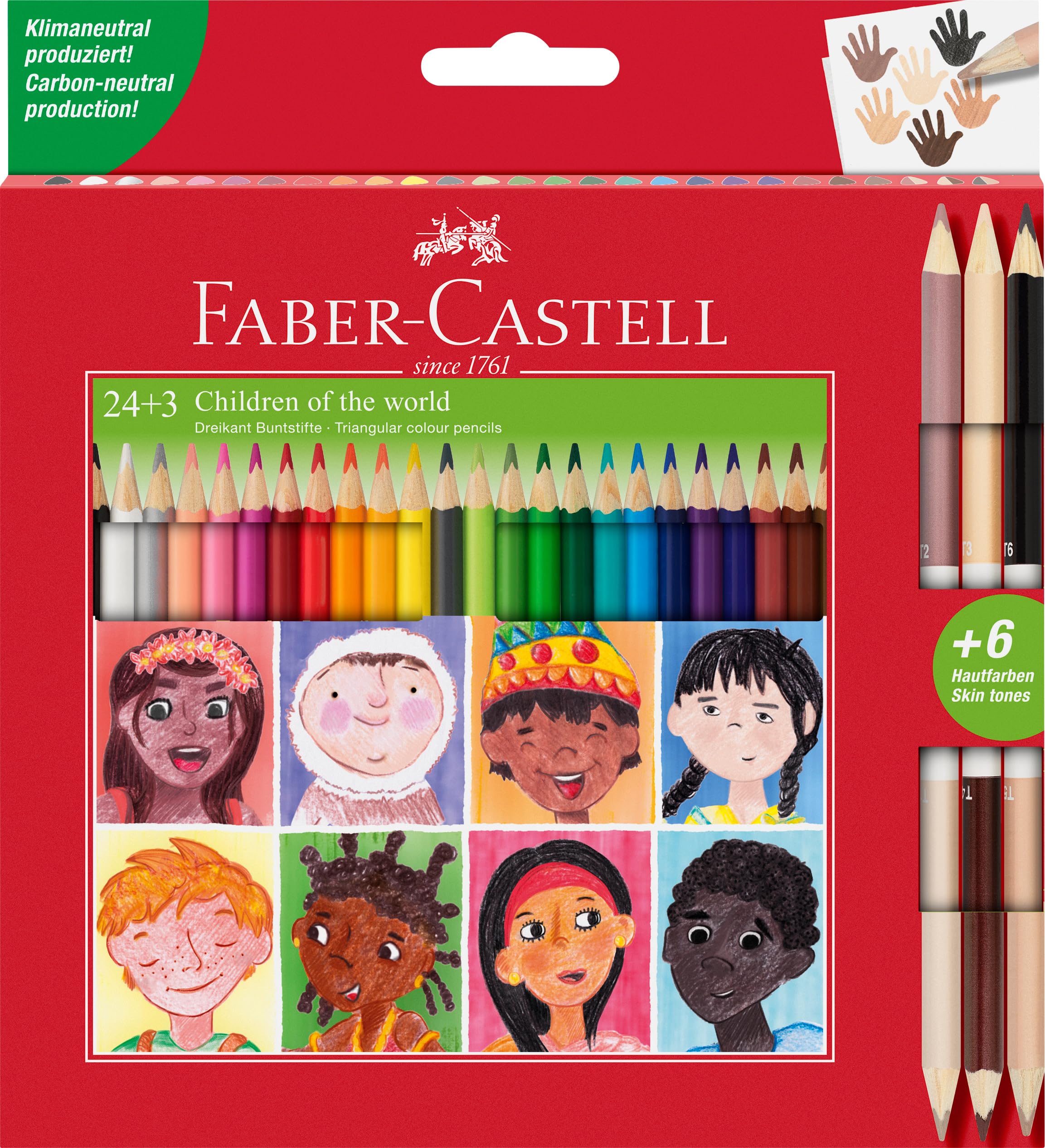 Faber-Castell Triangular Colour Pencil Set - 24 Colours + 3 Bi-Colour Skintone Pencils