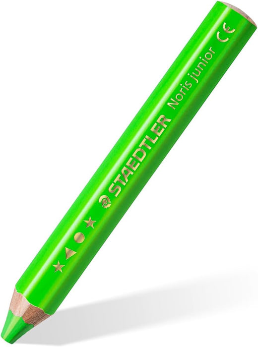 STAEDTLER 140 C4P1 Noris Junior 3-in-1 Colouring Pencils for Toddlers Aged 3+ - Assorted Neon Colours (Pack of 4 + Sharpener)