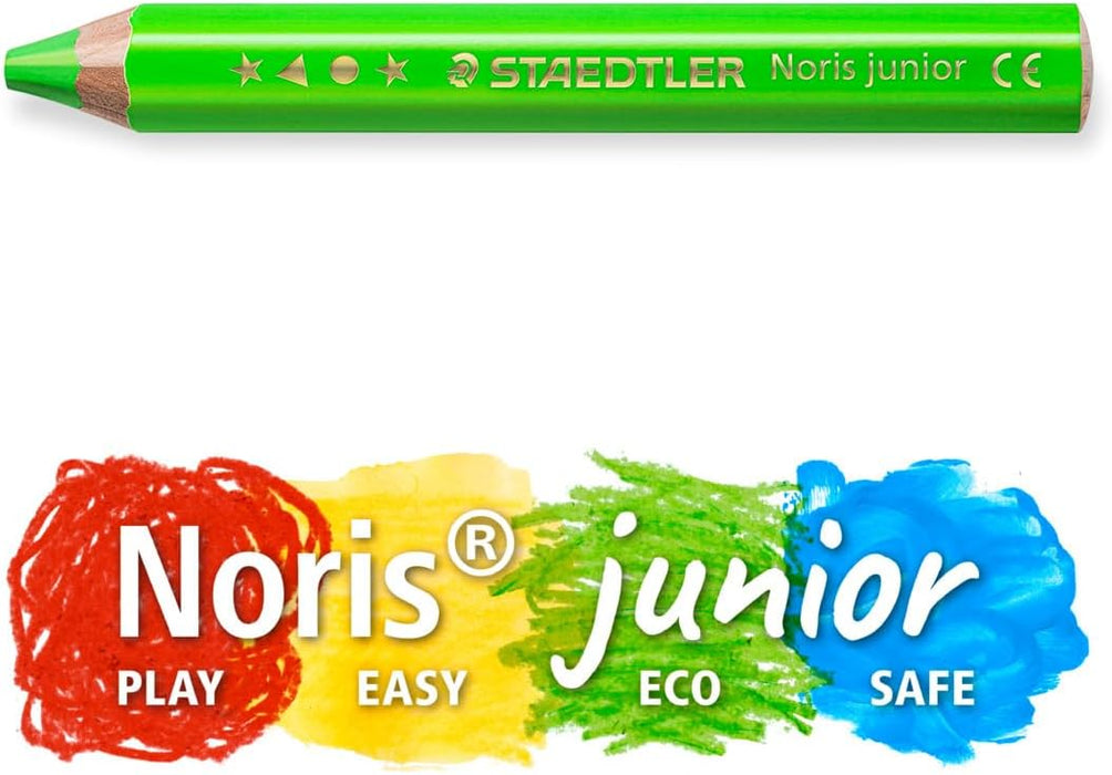 STAEDTLER 140 C4P1 Noris Junior 3-in-1 Colouring Pencils for Toddlers Aged 3+ - Assorted Neon Colours (Pack of 4 + Sharpener)