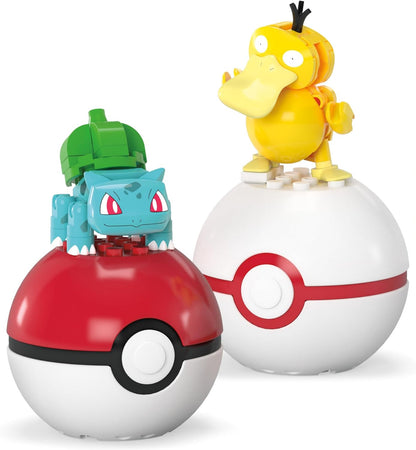 MEGA WONDER POKEMON MEGA Pokémon Action Figure Building Toys Set, Poké Ball 2-Pack, Bulbasaur and Psyduck with 63 Pieces, for Kids, HXP14, Multicolour Bulbasaur & Psyduck