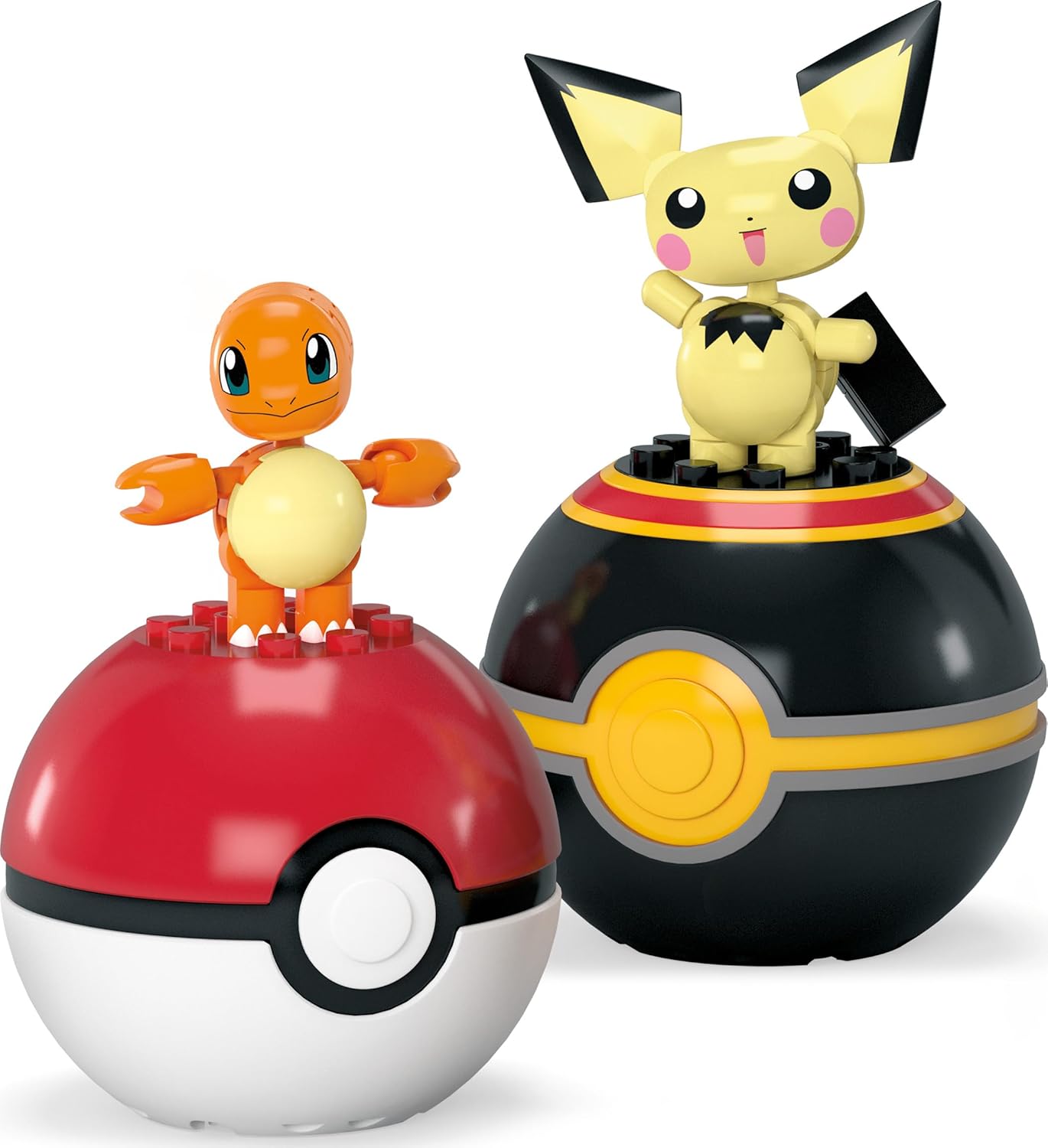 MEGA Pokémon Building Toys Set Pichu & Charmander with 40 Pieces, 2 Poseable Characters and Poké Ball, 2 Inches Tall, for Kids, HXP13 Orange & Beige - Pichu & Charmander