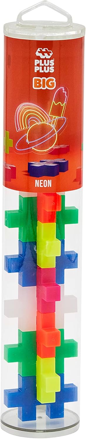 Plus-Plus 9603286 Geniales Konstruktionsspielzeug, Tube Big Neon, Bausteine-Set, 15 Teile