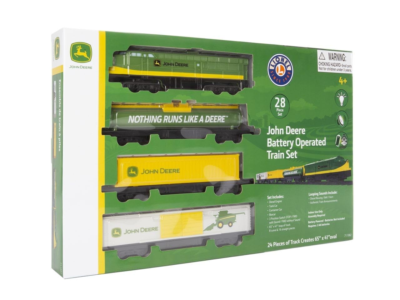 Lionel John Deere Miniature Ready-to-Play Set, Battery-Powered Model Train, Multicolor