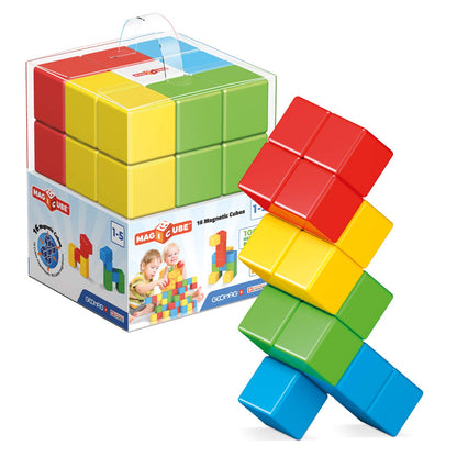 Geomag Magicube - 16 Cubes -Magnetic Construction for Children - Green Collection - 100% Recycled Plastic Educational Toys 16 pieces