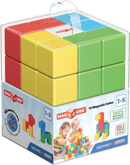 Geomag Magicube - 16 Cubes -Magnetic Construction for Children - Green Collection - 100% Recycled Plastic Educational Toys 16 pieces