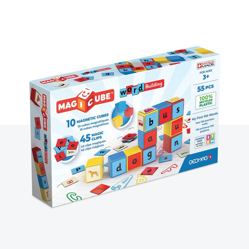 GEOMAG, Magicube Word Building Clips, Magnetic Games Suitable Children From 3 Years Old, Set to Learn English, 55-Pc Pack (258)