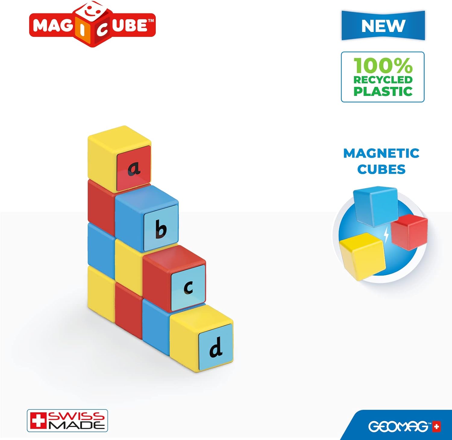 GEOMAG, Magicube Word Building Clips, Magnetic Games Suitable Children From 3 Years Old, Set to Learn English, 55-Pc Pack (258)