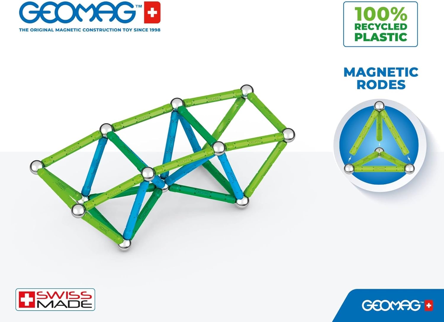 Geomag Classic - 60 Pieces- Magnetic Construction for Children - Green Collection - 100 Percent Recycled Plastic Educational Toys