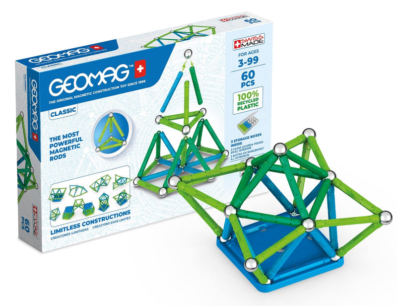 Geomag Classic - 60 Pieces- Magnetic Construction for Children - Green Collection - 100 Percent Recycled Plastic Educational Toys