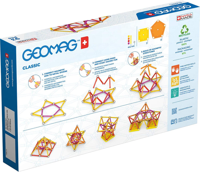 Geomag Classic - 93 Pieces - Magnetic Construction for Children - Green Collection - 100 Percent Recycled Plastic Educational Toys