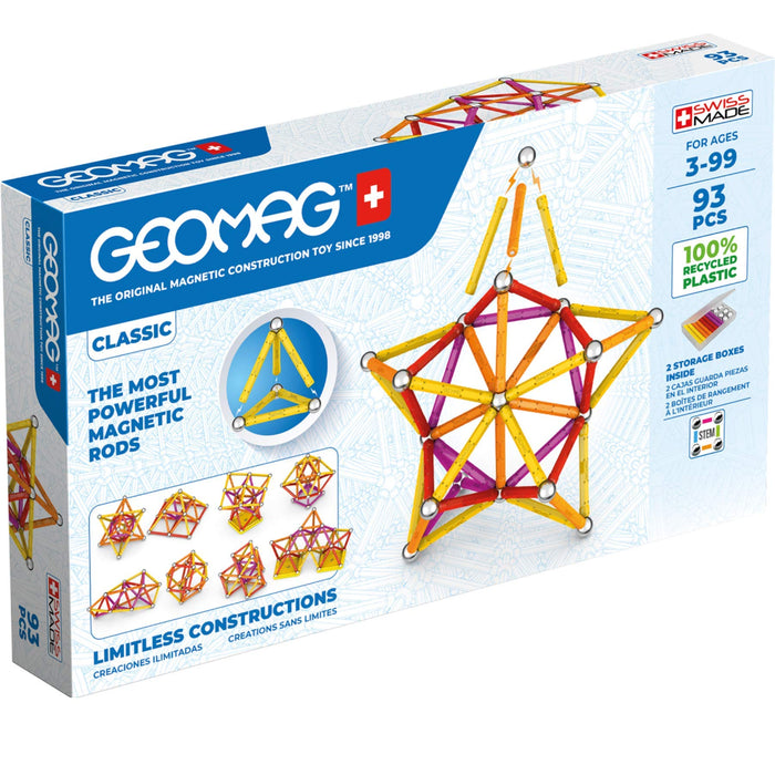 Geomag Classic - 93 Pieces - Magnetic Construction for Children - Green Collection - 100 Percent Recycled Plastic Educational Toys