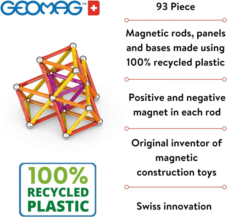 Geomag Classic - 93 Pieces - Magnetic Construction for Children - Green Collection - 100 Percent Recycled Plastic Educational Toys