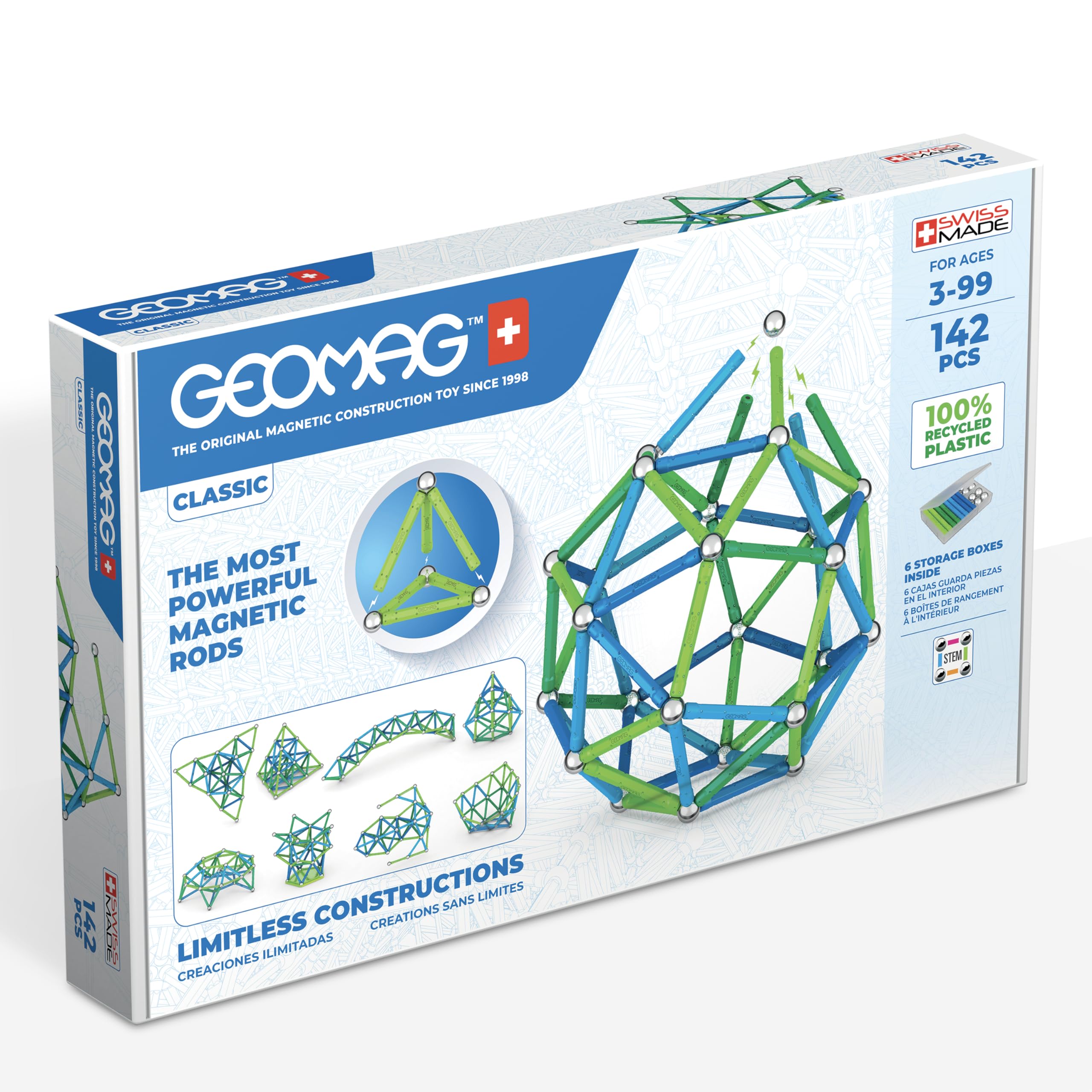 Geomag Classic - 142 Pieces- Magnetic Construction for Children - Green Collection - 100 Percent Recycled Plastic Educational Toys