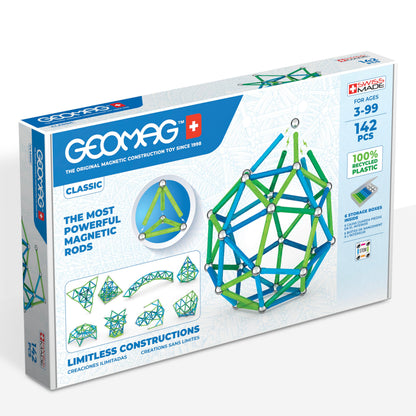 Geomag Classic - 142 Pieces- Magnetic Construction for Children - Green Collection - 100 Percent Recycled Plastic Educational Toys
