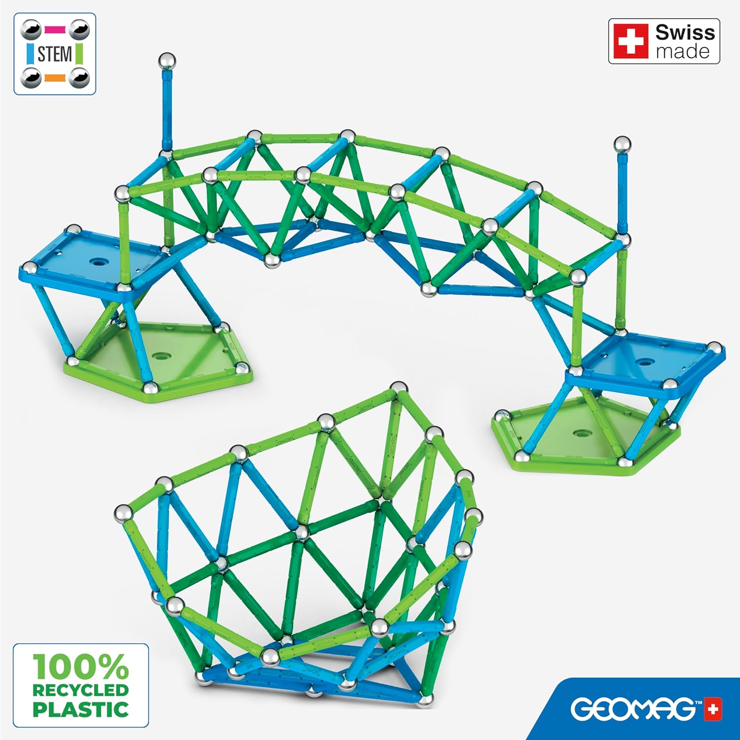 Geomag Classic - 142 Pieces- Magnetic Construction for Children - Green Collection - 100 Percent Recycled Plastic Educational Toys