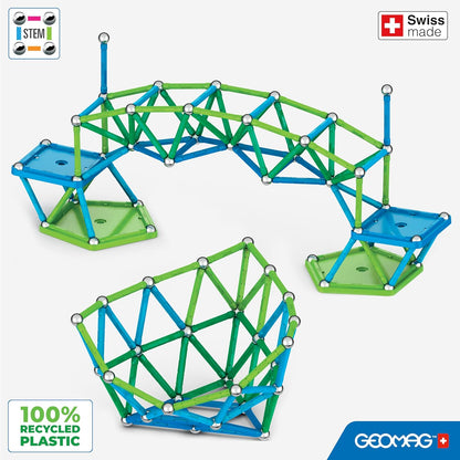 Geomag Classic - 142 Pieces- Magnetic Construction for Children - Green Collection - 100 Percent Recycled Plastic Educational Toys