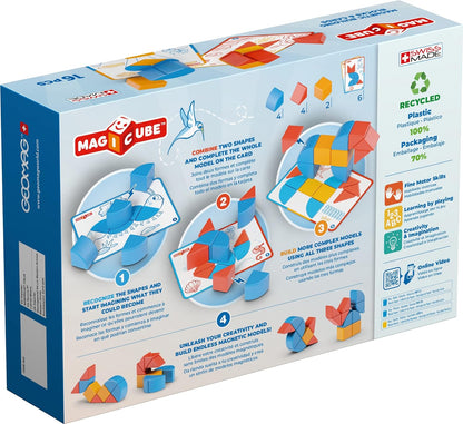 Geomag Magicube Blocks & Cards 16 pcs - Cubes, Magnetic Blocks & Cards from 2 Years and Up - 100% Recycled Plastic