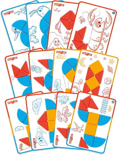 Geomag Magicube Blocks & Cards 16 pcs - Cubes, Magnetic Blocks & Cards from 2 Years and Up - 100% Recycled Plastic