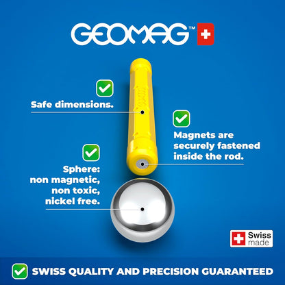 GEOMAG, Recycled Glow, Magnetic Constructions With Glow Effect, Magnetic Bars Glowing in the Dark, 142-Piece Pack, 100% Recycled Plastic