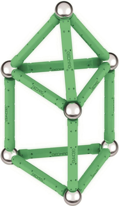 GEOMAG, Glow Recycled, Magnetic Constructions With Glow Effect, Magnetic Bars Glowing in the Dark, 25-Piece Pack, 100% Recycled Plastic