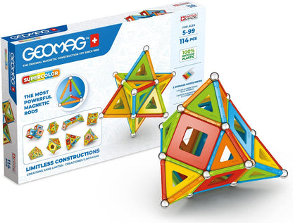 Geomag Classic Supercolor Panels Recycled 114, Magnetic Constructions, Rods, And Colored Panels, 114-Piece Pack, 100% Recycled Plastic