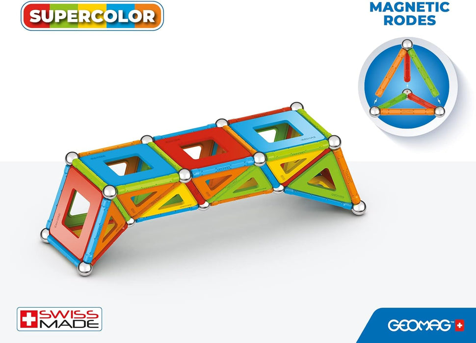 Geomag Classic Supercolor Panels Recycled 114, Magnetic Constructions, Rods, And Colored Panels, 114-Piece Pack, 100% Recycled Plastic