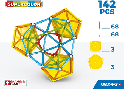 Geomag Classic Supercolor Panels Recycled 142, Magnetic Constructions, Rods, And Colored Panels, 142-Piece Pack, 100% Recycled Plastic
