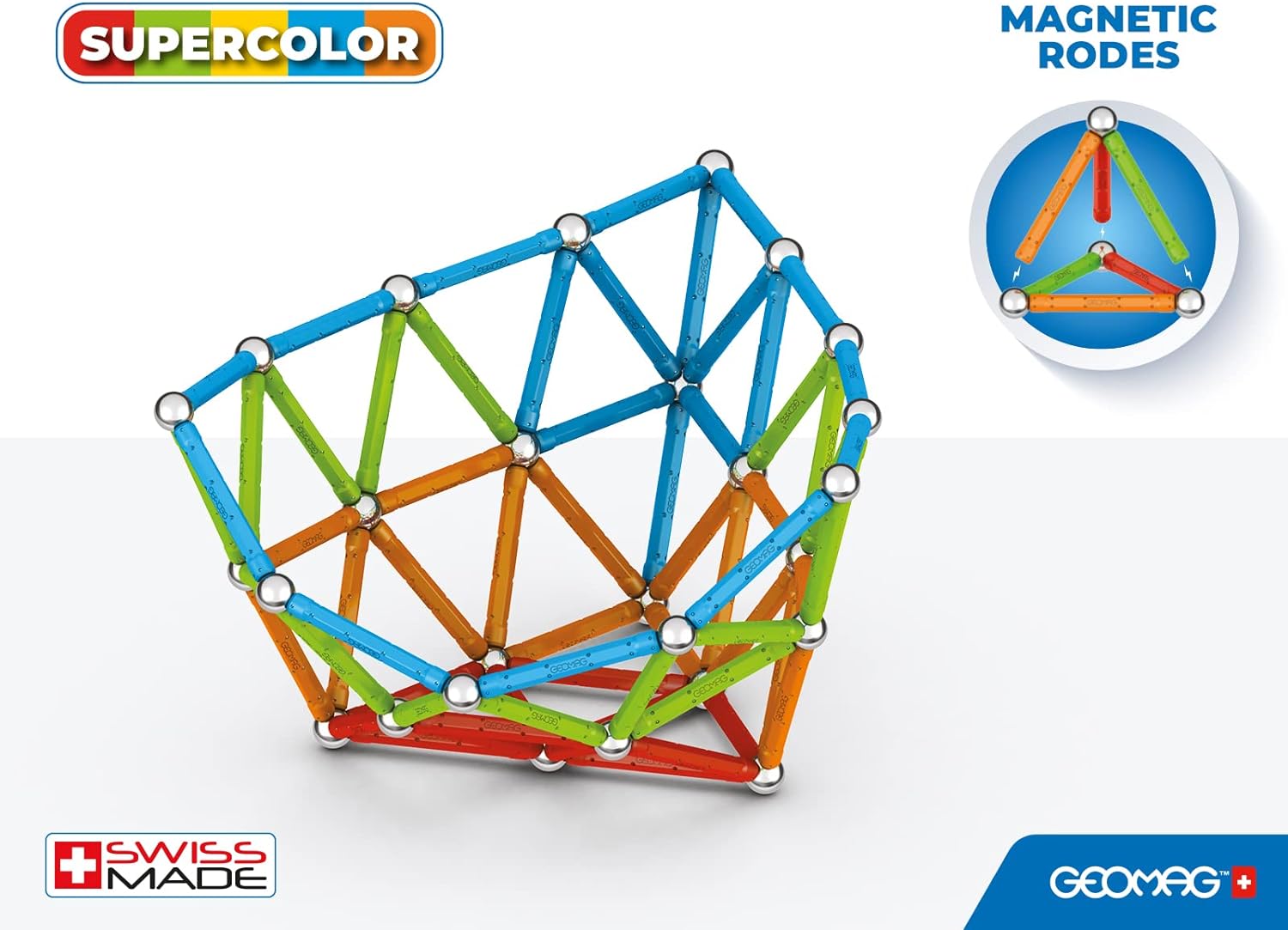 Geomag Classic Supercolor Panels Recycled 142, Magnetic Constructions, Rods, And Colored Panels, 142-Piece Pack, 100% Recycled Plastic