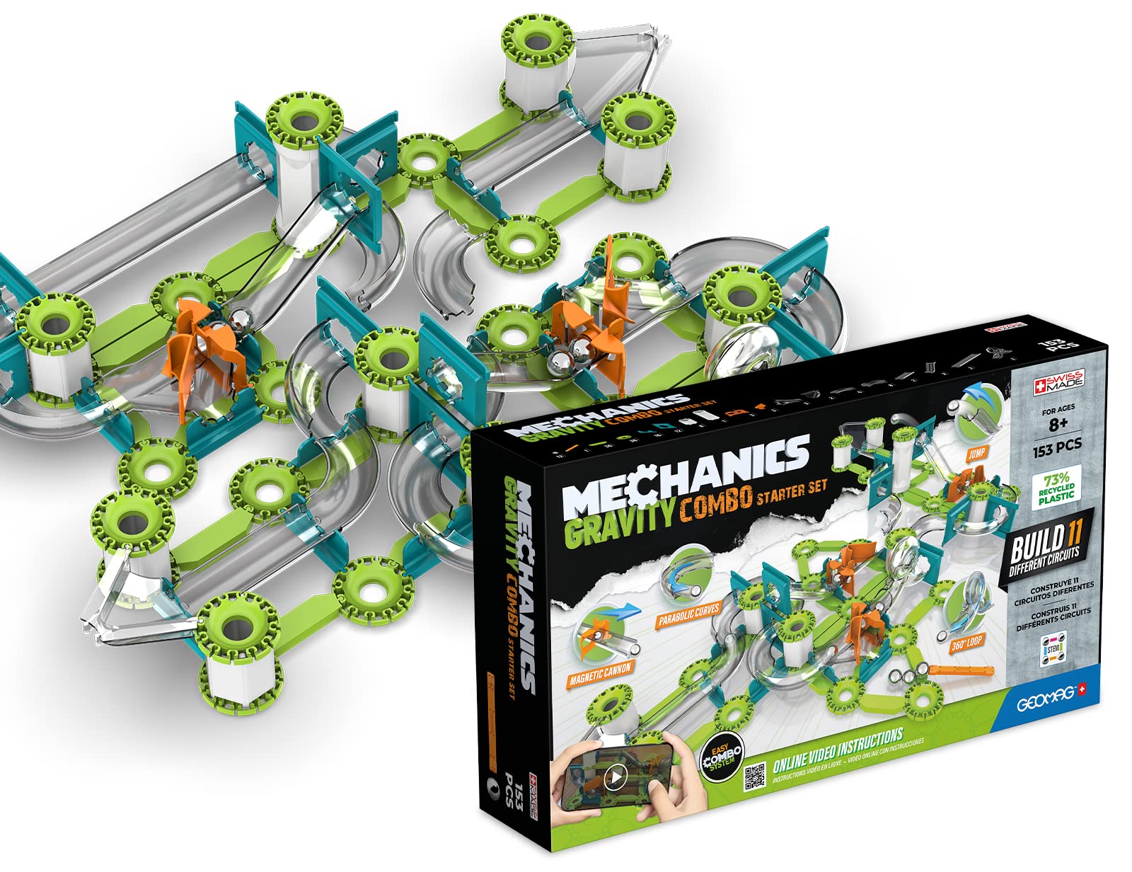 Geomag World Mechanics Gravity Recycled Combo Starter Set 153 Pcs, Educational And Creative Game For Kids, Magnetic Constructions, 153-Piece Pack, Recycled Plastic, 757