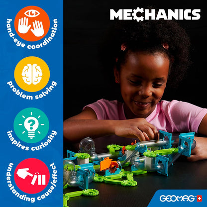 Geomag - Mechanics Gravity Loops & Turns - Educational and Creative Game for Children - Circuit with Magnetic Building Blocks, Recycled Plastic - Set of 130 Pieces, White, Green, Orange, Blue