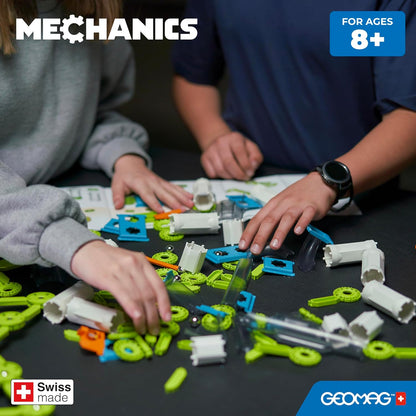 Geomag - Mechanics Gravity Loops & Turns - Educational and Creative Game for Children - Circuit with Magnetic Building Blocks, Recycled Plastic - Set of 130 Pieces, White, Green, Orange, Blue