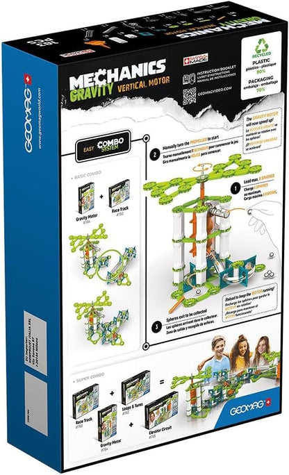 Geomag - Mechanics Gravity Vertical Motor - Educational and Creative Game for Children - Magnetic Building Blocks, Vertical Motors with Magnetic Blocks, Recycled Plastic - Set of 183 Pieces