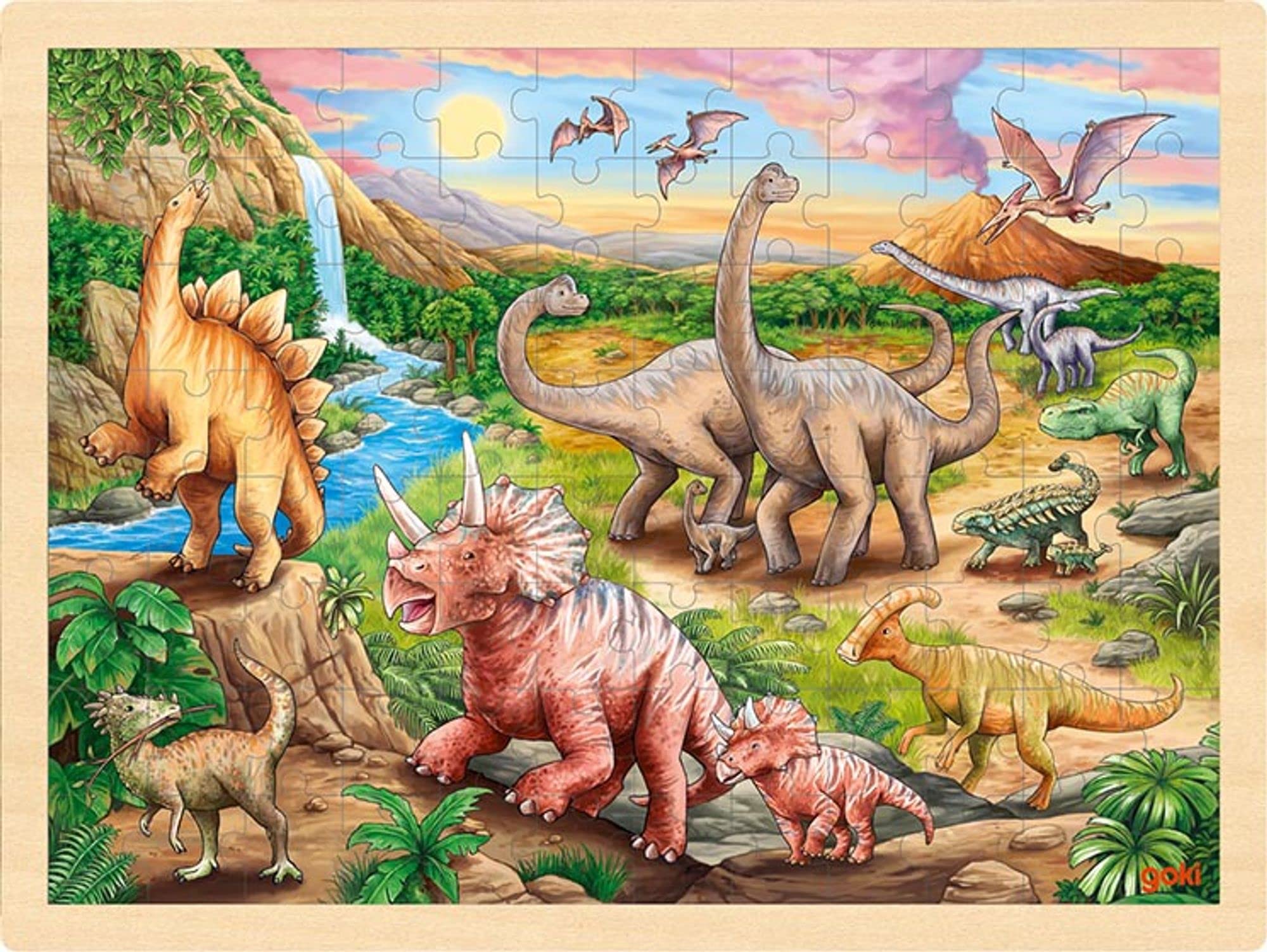 goki 57348 – Puzzle con diseño de Dinosaurios (96 Piezas, Madera, diseño Colorido con Detalles de Dinosaurio Motv