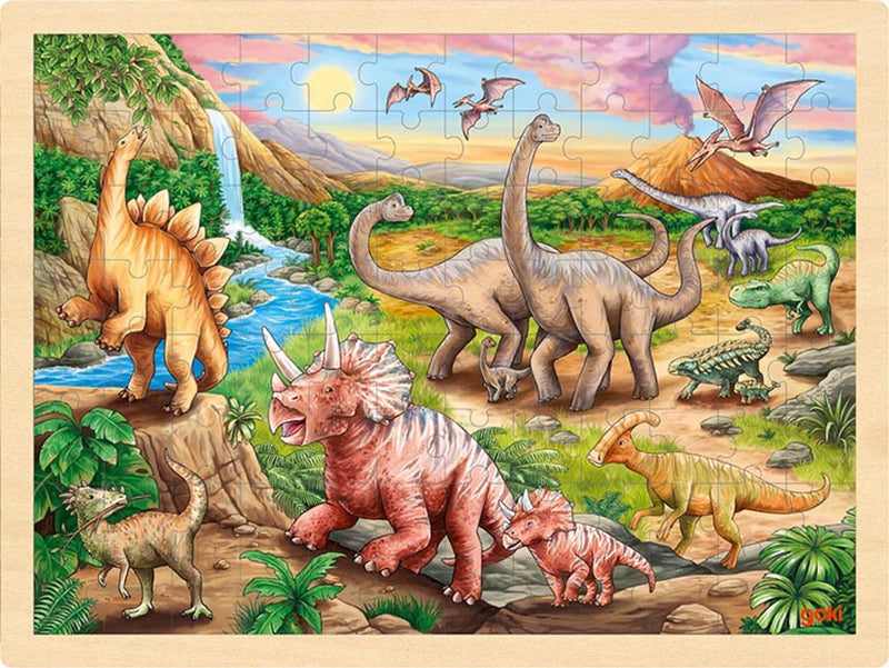 goki 57348 – Puzzle con diseño de Dinosaurios (96 Piezas, Madera, diseño Colorido con Detalles de Dinosaurio Motv