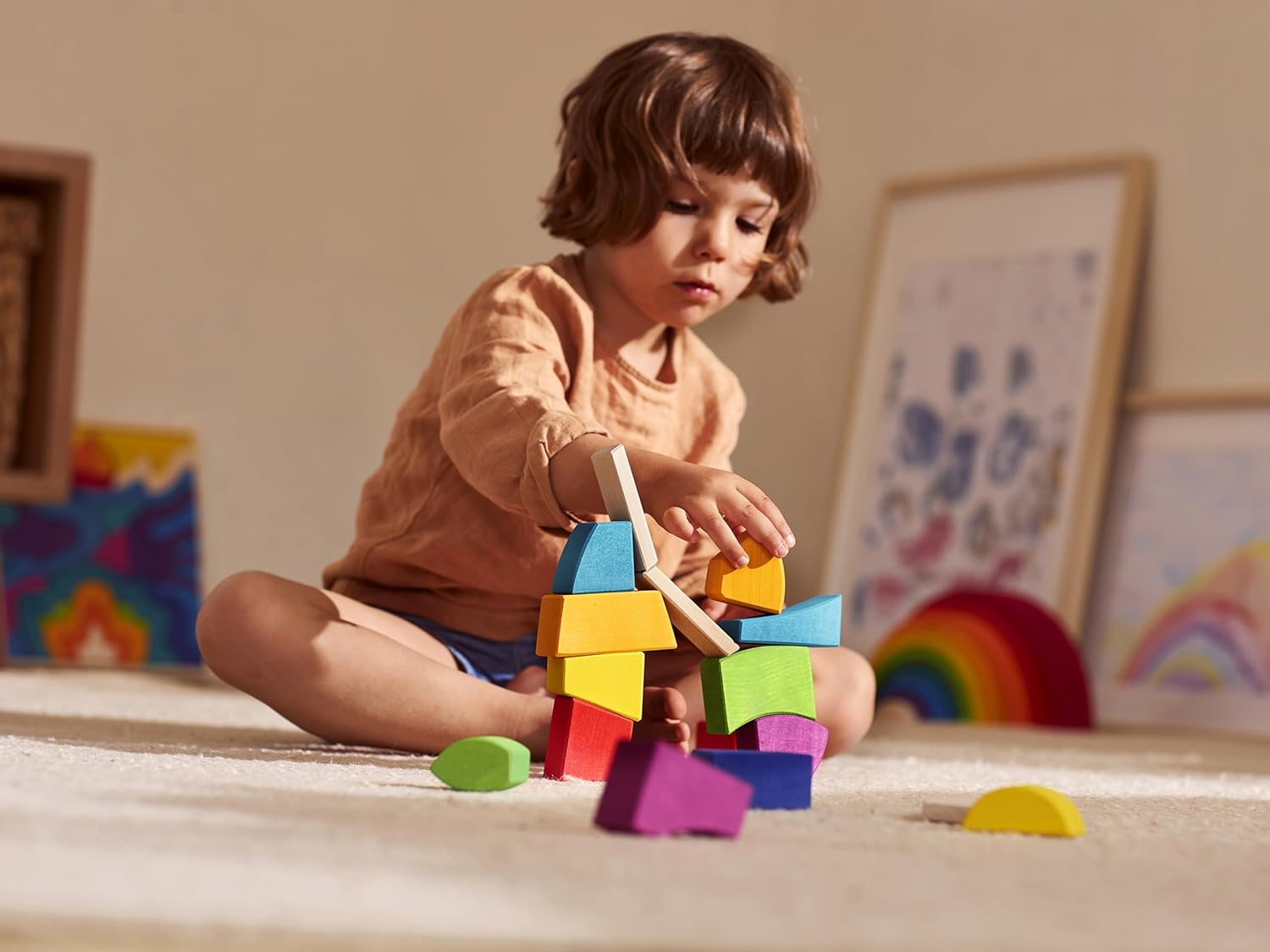 Goki Evolution Building Bricks and Blocks Creo, Traditional Wooden Toys for Infants and Children