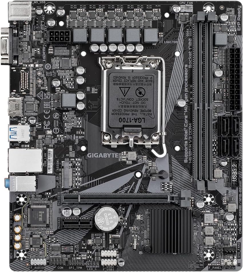 Gigabyte H610M H V3 DDR4 Motherboard - Supports Intel Core 14th CPUs, 4+1+1 Hybrid Phases Digital VRM, up to 3200MHz DDR4, 1xPCIe 3.0 M.2, GbE LAN, USB 3.2 Gen 1