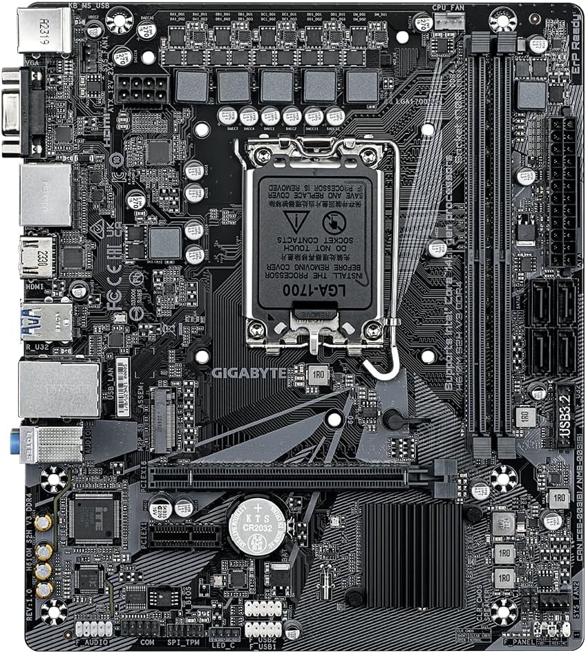 Gigabyte H610M S2H V3 DDR4 Motherboard - Supports Intel Core 14th CPUs, 4+1+1 Hybrid Digital VRM, up to 3200MHz DDR4, 1xPCIe 3.0 M.2, GbE LAN, USB 3.2 Gen 1