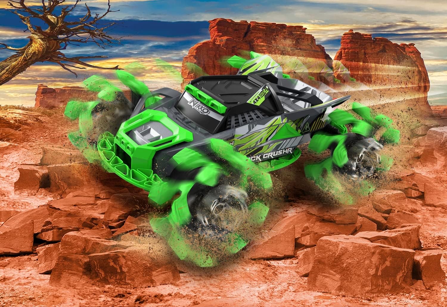 Nikko RC 10211 Rock CrushR, Remote Controlled RC Car, Offroad Vehicle up to 14 km/h, Automatic Extending Wheels, Extra Grip, 100 m Range, 2.4 GHz, Children from 6 Years and Adults, Approx. 33 cm